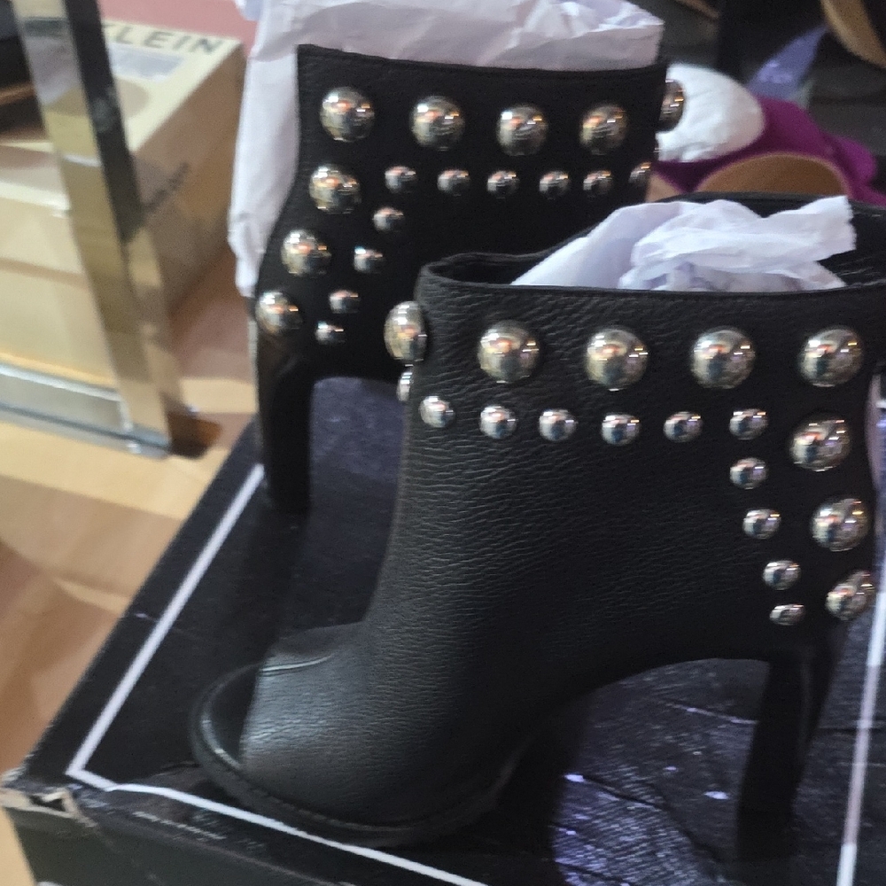 Karl Lagerfeld Black Studded Ankle Booties